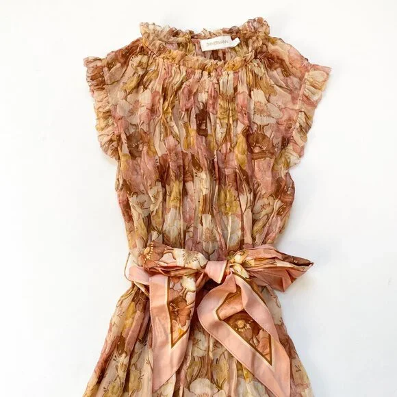 Zimmermann Tempo Flutter Midi Dress Silk Toffee Nouveau Size AU 1 US 6 - Picture 6 of 12